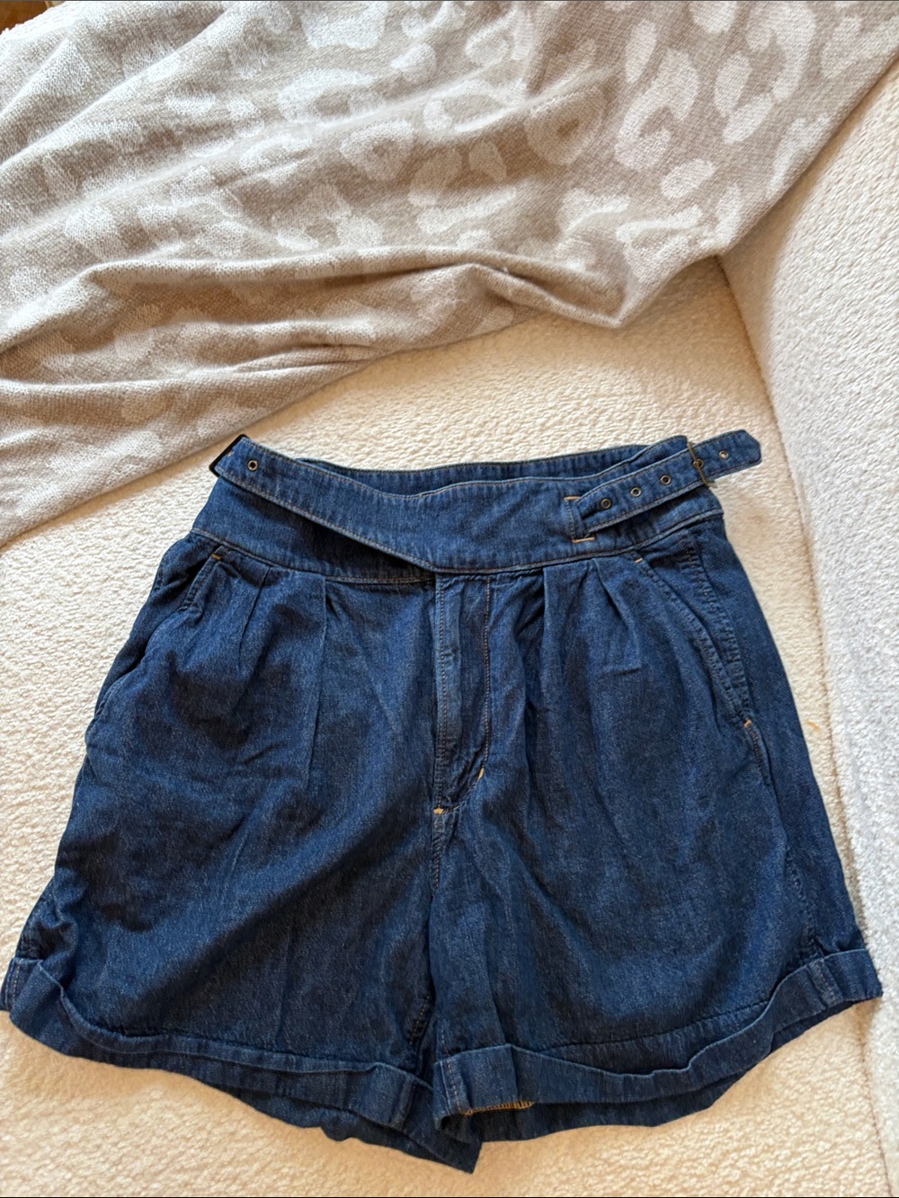 Banana Republic Dark Blue High-Waist Pleated Denim Shorts